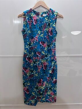 Calvin Klein Blue Floral Midi Sheath Dress